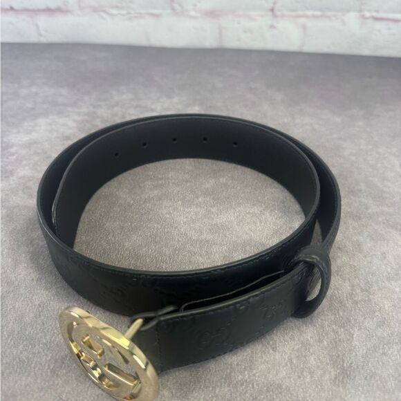 Authentic Gucci Guccissima Embossed Black Leather Gg Marmont Belt 370543 85/34 - Picture 10 of 11